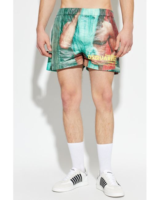 DSquared² Green X Tom Bianchi Printed Shorts for men