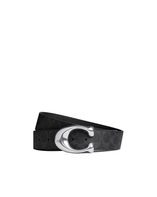 COACH Black Sculpted C-Ring Buckle Double-Sided Leather Belt for men