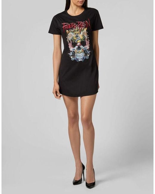 Philipp Plein Black Logo Details T-Shirt Dress