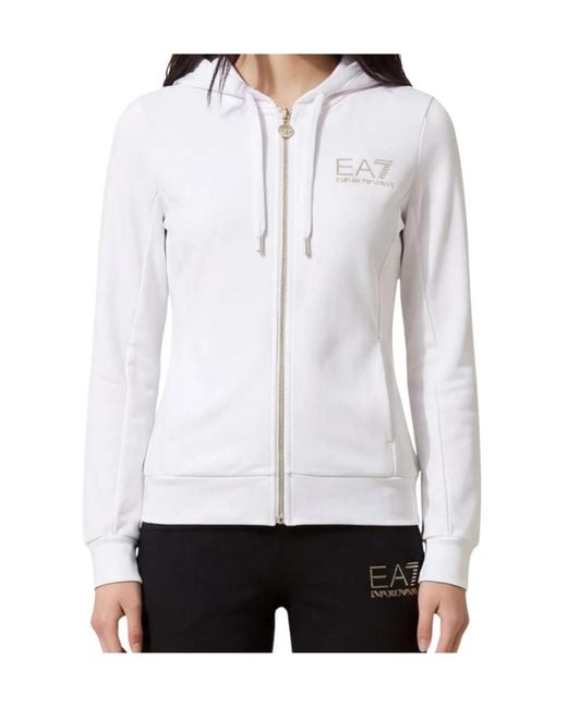 EA7 White Long-Sleeved Hooded Sweatshirt And Sweatpants Set