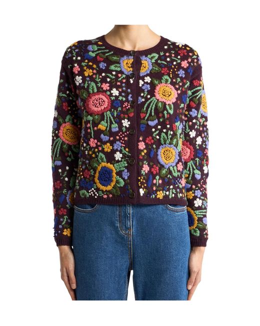Etro Black Wool Cardigan With Floral-Embroidery
