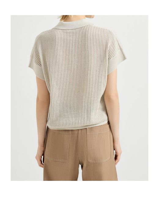 Brunello Cucinelli White Ribbed Polo Top
