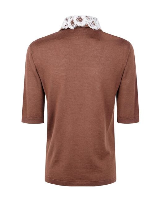 Fabiana Filippi Brown Lace-Trimmed Knit Top