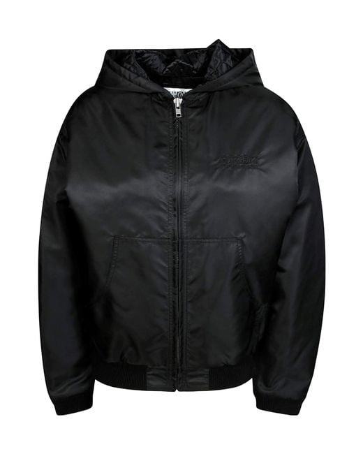 MM6 by Maison Margiela Black Zip-Up Hooded Jacket