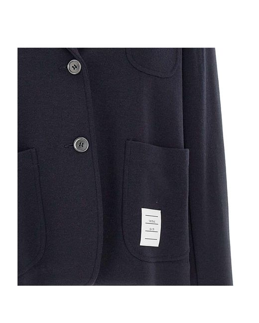 Thom Browne Blue Logo-Patch Straight Hem Blazer