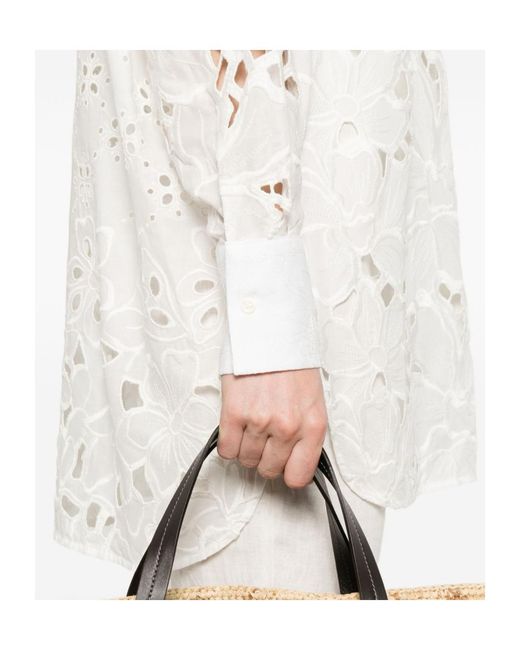Ermanno Scervino White Broderie-Anglaise Floral-Detail Shirt