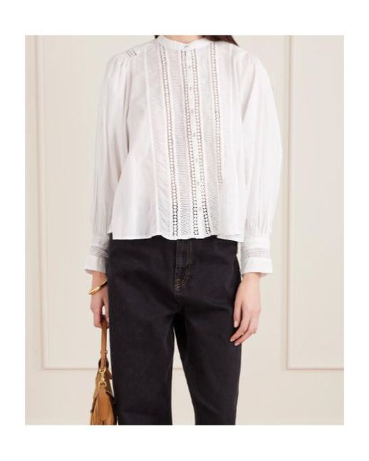 Farm Rio White Pintuck Lace Panel Blouse