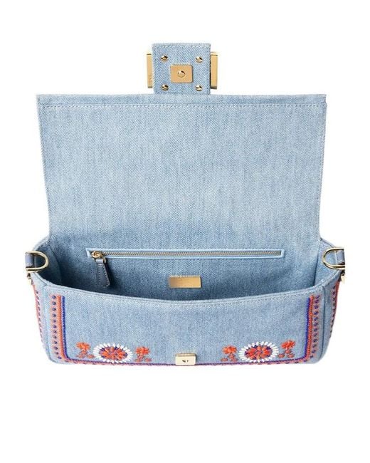 Fendi Blue Baguette Bead-Embroidered Shoulder Bag