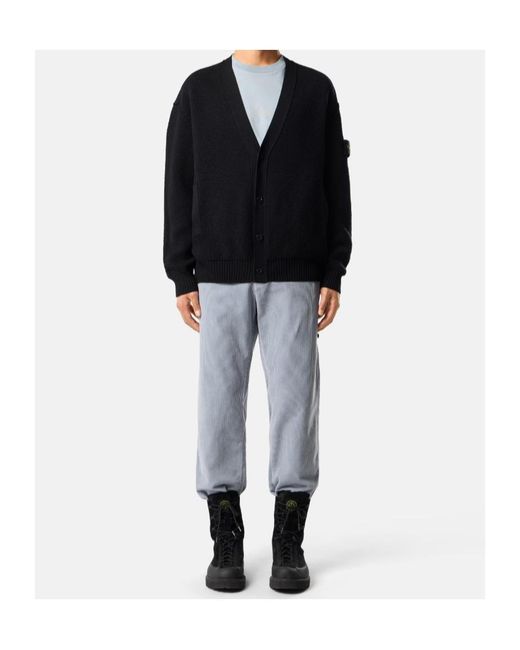 Stone Island Black Logo-Patch Crewneck Cardigan for men
