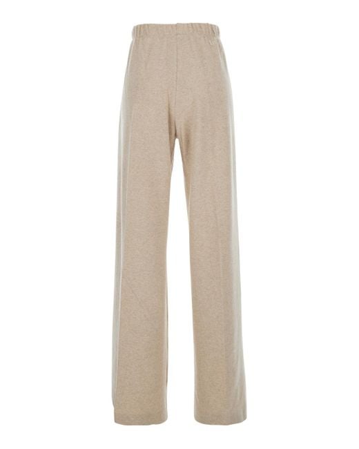 Max Mara Natural Trousers With Pleats And Logo