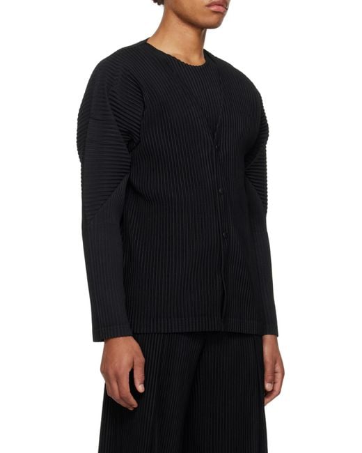 Issey Miyake Black Basics Panelled Plissé Cardigan for men