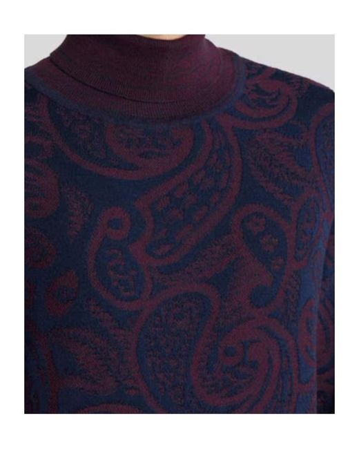 Etro Blue Wool-Blend Jacquard Turtleneck Sweater for men