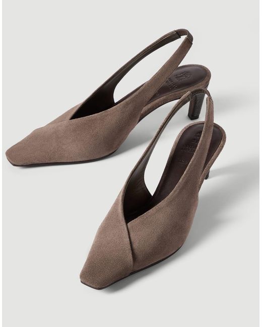 Brunello Cucinelli Brown Suede Slingback Pumps
