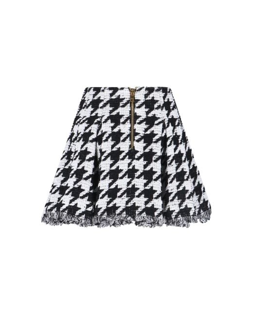 Balmain Black Button Embellished Houndstooth Tweed Mini Skirt