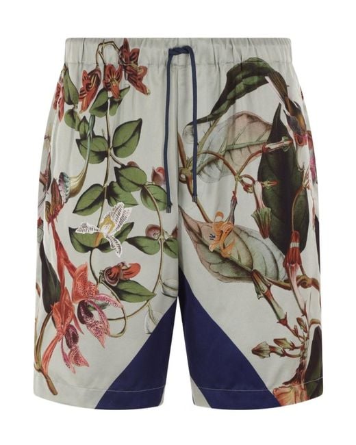 Dries Van Noten Gray Graphic Printed Drawstring Shorts for men