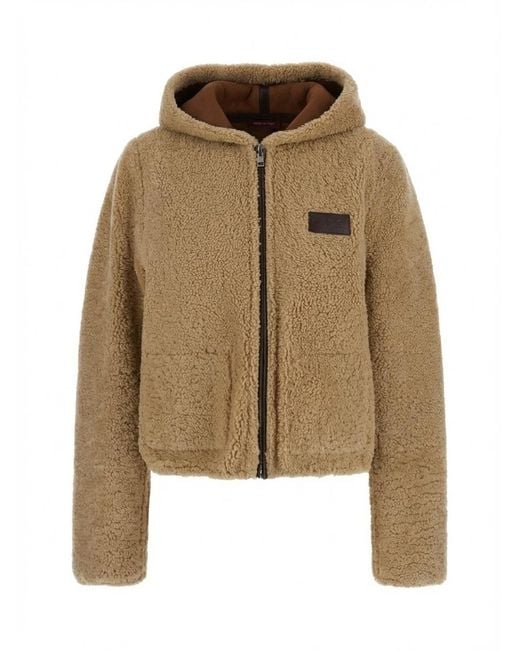 Gucci Natural Reversible Shearling Jacket With Hood And Logo Patch On The Front