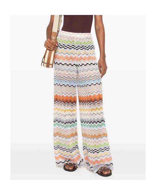 Missoni White Zigzag-Knit Palazzo Pants