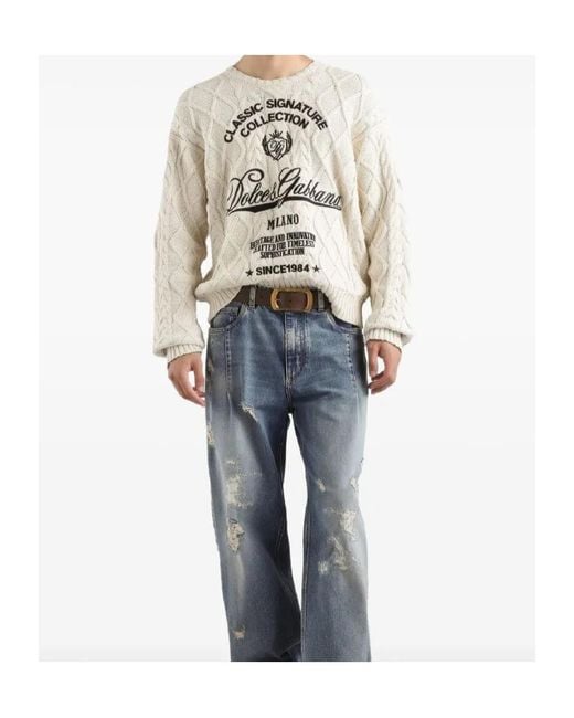 Dolce & Gabbana White Cotton-Blend Logo Sweater for men