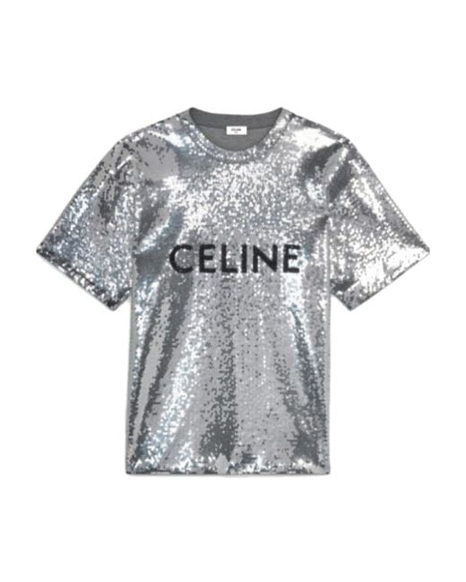Céline Gray Cotton Sequined Loose T-Shirt for men