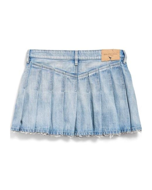 Balenciaga Blue Pleated Denim Mini Skirt