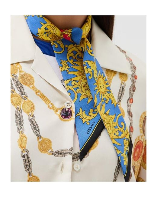 Versace Blue Printed Silk Twill Ribbon