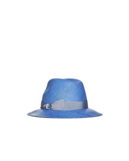 Borsalino Blue Straw Ribbon Band Hat for men