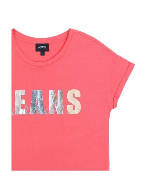 Armani Jeans Pink Logo Printed T-Shirt