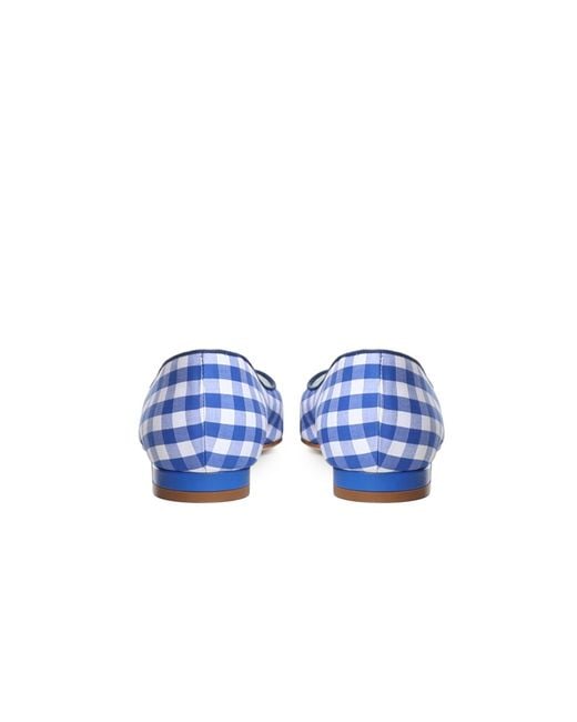 Manolo Blahnik Blue Gingham Button Flat Shoes