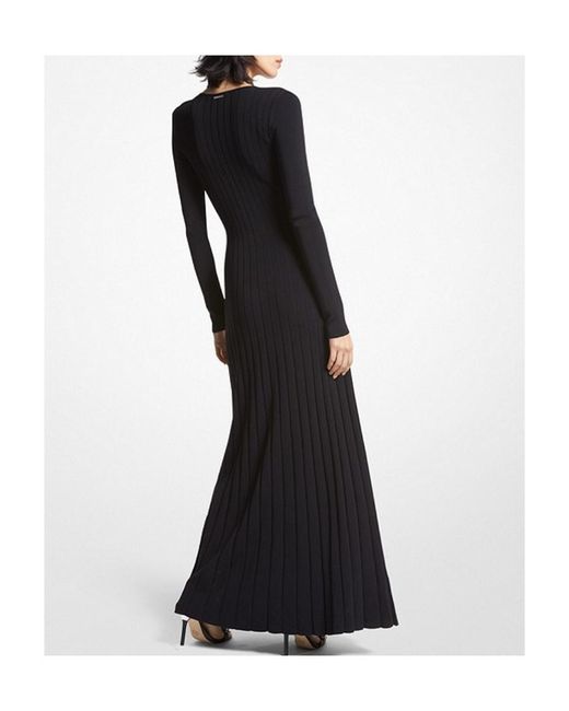 MICHAEL Michael Kors Black Pleated V-Neck Midi Dress