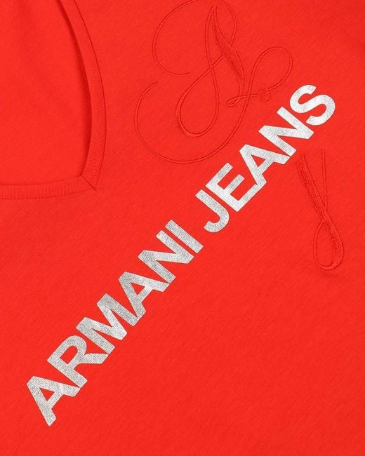 Armani Jeans Red V-Neck Logo T-Shirt