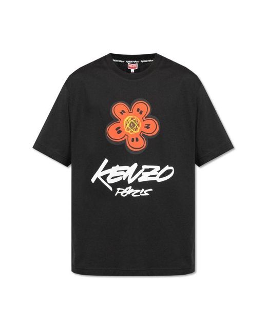 KENZO Black T-Shirt With Printed Logo for men