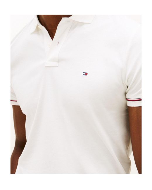 Tommy Hilfiger White Logo Short Sleeve Polo Shirt for men