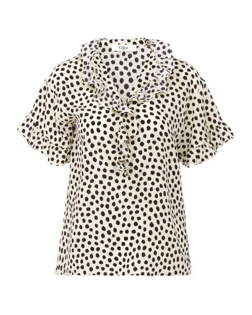 Chloé White Chloé Short-Sleeved Ruffled Top