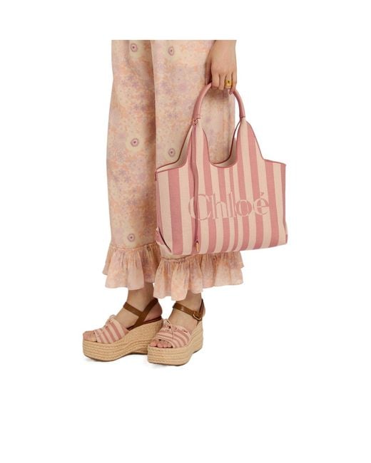 Chloé Pink Striped Canvas Tote Bag