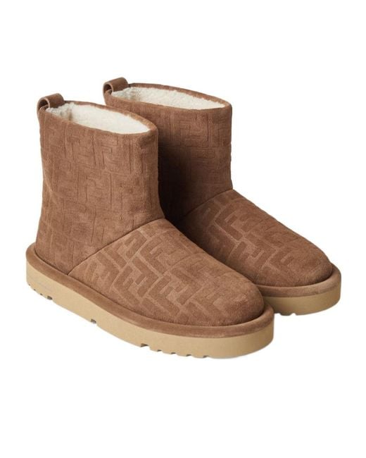 Fendi Brown Ff Motif Ankle Boots for men