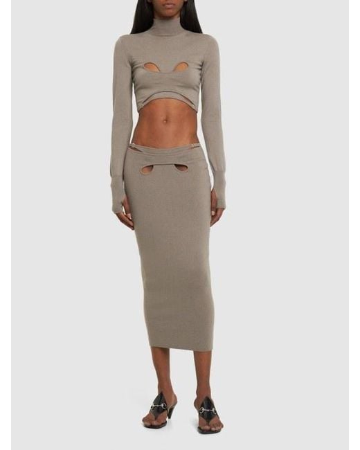 Dion Lee Gray Cutout Knit Turtleneck Cropped Top