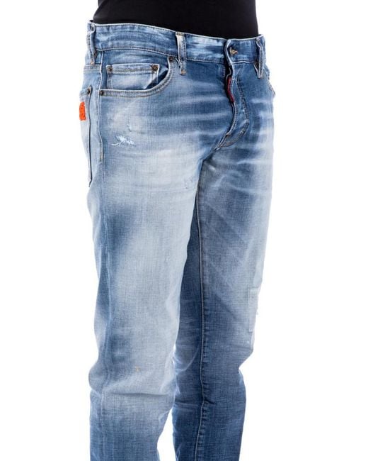 DSquared² Blue Logo Embroidered Straight Leg Jeans for men