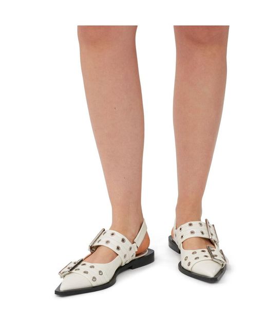 Ganni White Egret Pointed Toe Buckle Ballerinas