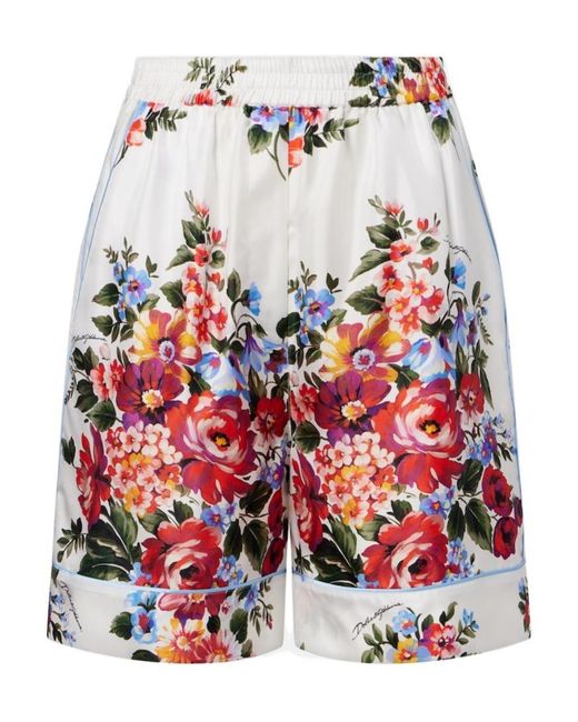 Dolce & Gabbana Red Floral Silk Twill Bermuda Shorts