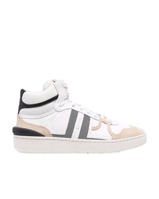 Lanvin Men's White Clay High-Top Paneled Sneakers