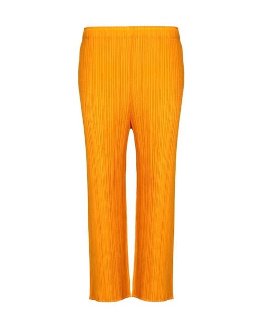 Pleats Please Issey Miyake Orange High-Waisted Cropped Trousers