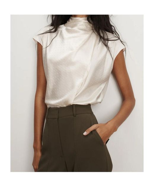 Veronica Beard White Ecru Dotted Cap-Sleeve Top