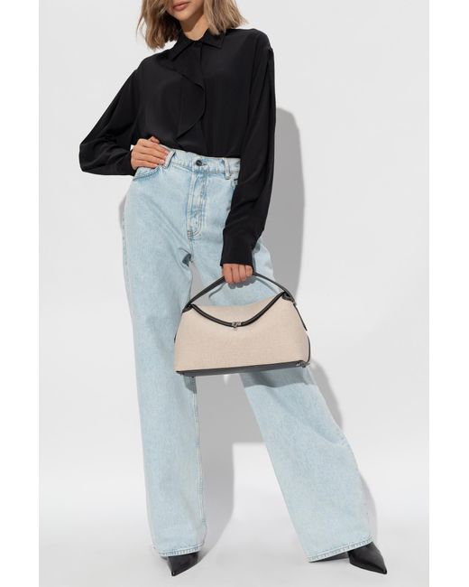 Victoria Beckham Blue Asymmetric Ruffle Blouse