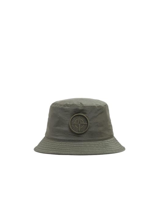 Stone Island Green Logo Nylon Bucket Hat for men