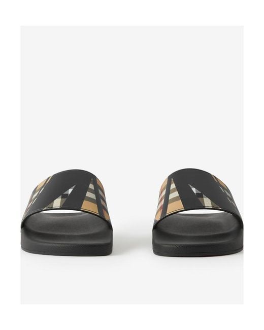 Burberry White Vintage Check Sliced-Print Slides for men