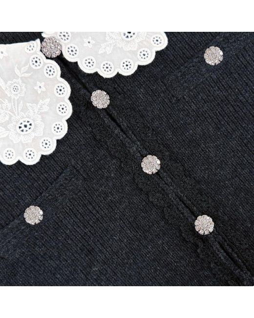 Self-Portrait Black Lace-Collar Button Cardigan