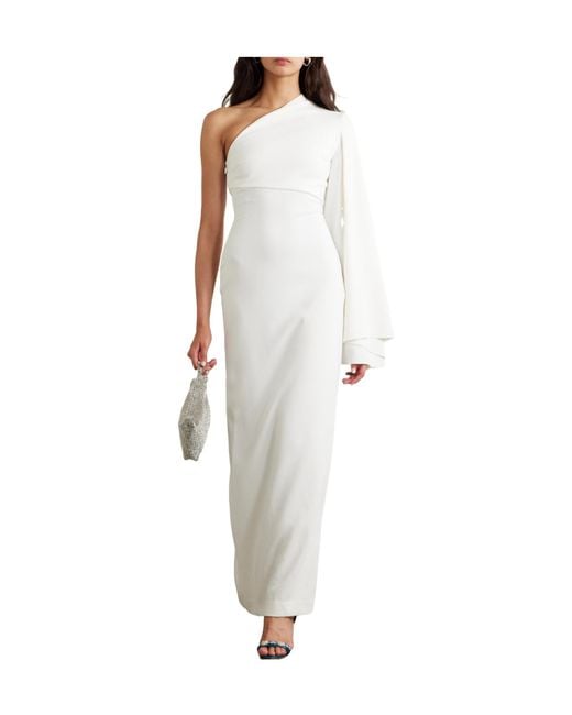 Solace London White Elisa One-Sleeve Crepe Gown