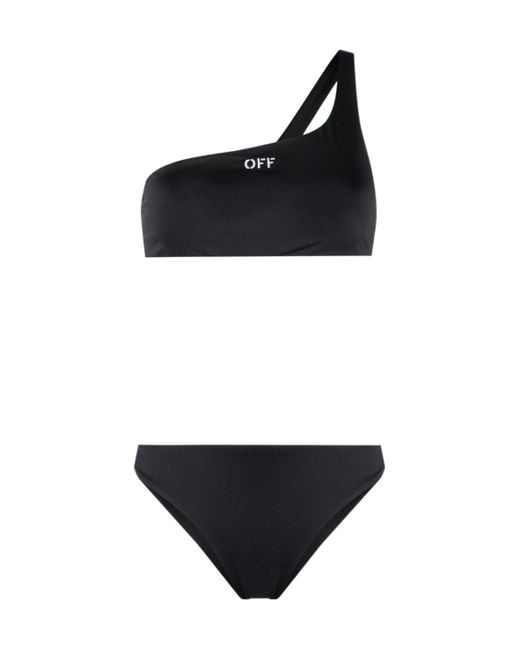 Off-White c/o Virgil Abloh Black Logo Embroidered One-Shoulder Bikini Set