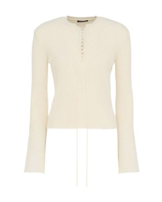 Ann Demeulemeester White Fanja Serafino Cropped Lace-Up Sweater
