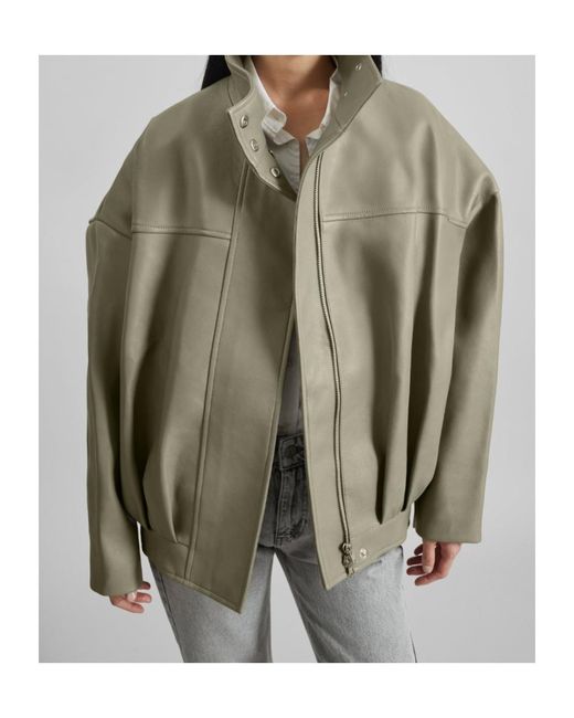 Frankie Shop Green Veren Faux Leather Bomber Jacket